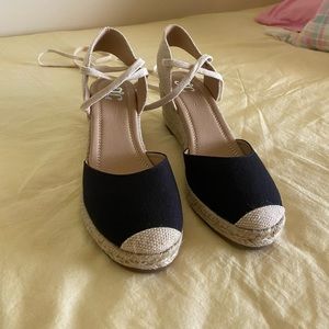 Black lace up espadrille heels
